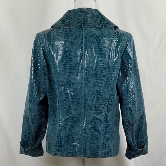 Pamela McCoy Turquoise Snakeskin Embossed Pure Leather Jacket NWOT - Picture 4 of 12